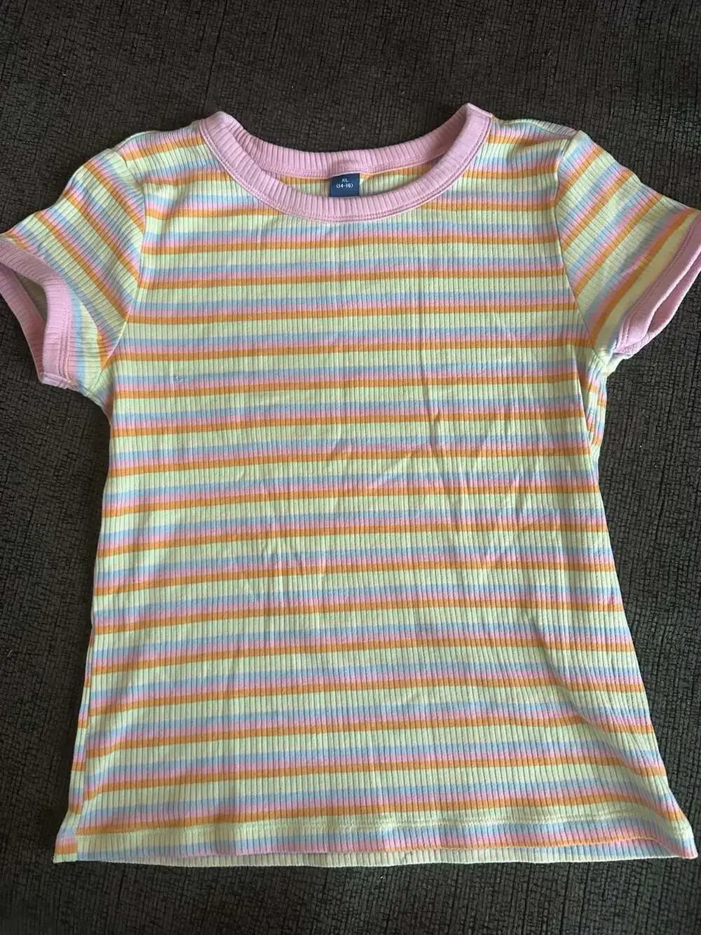 Old Navy Striped T-Shirt Size XL (14-16) Multi Pastel Ribbed Short Sleeve